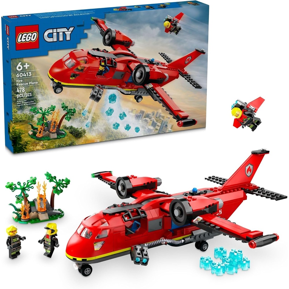 image:imageLEGO City Fire Rescue Plane Toy for Kids and Fans of Firefighter Toys Fun Birthday Gift Idea for Boys and Girls Ages 6 who Love Airplane Toys and Imaginative Play Includes 3 Minifigures 60413