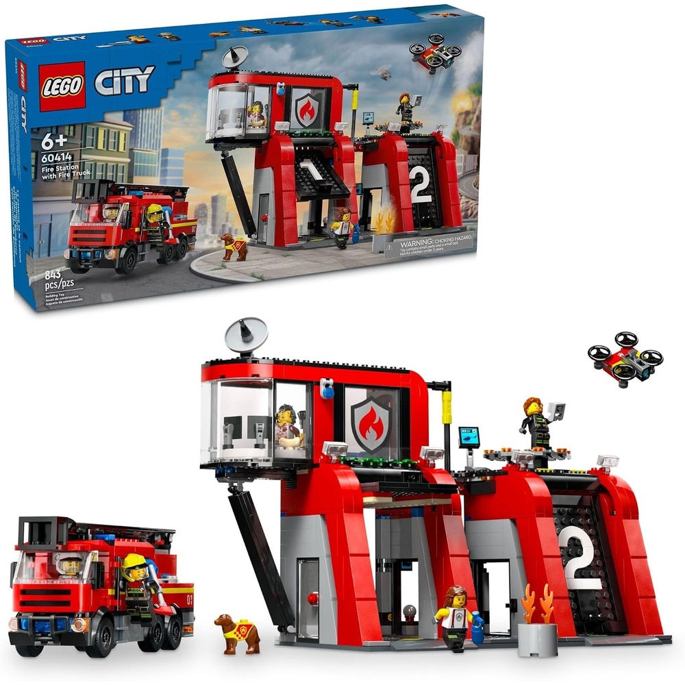 image:imageLEGO City Fire Station with Fire Truck Toy Kids Toy Building Sets with 2 Fire Truck Attachments Gifts for Boys amp Girls Ages 6 Pretend Play Set with 5 Minifigures 60414