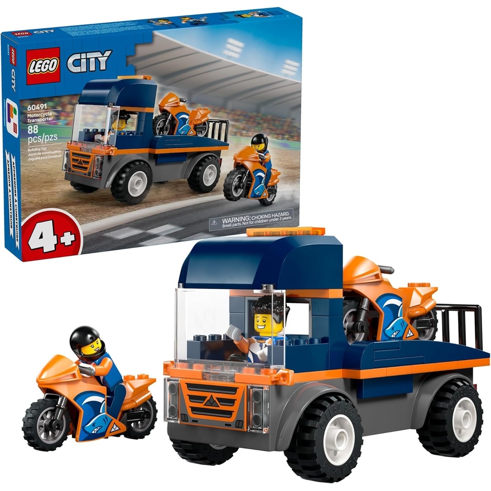 image:imageLEGO City Motorcycle Transporter Building Toy for Boys amp Girls Pretend Play Set for Preschool Kids Ages 4 Flatbed Truck Toy W2 Toy Motorcycles amp 2 Minifigures Gift Idea for Birthdays 60491