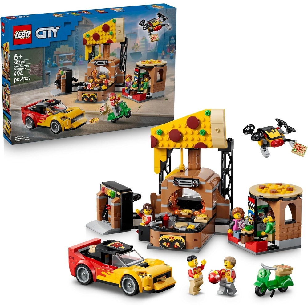 image:imageLEGO City Pizza Delivery Experience with Vehicles 60496 Building Toys for Boys amp Girls Ages 6 Toy Car amp Playset for Pretend Play 5 Minifigures 494 pieces Gift Idea