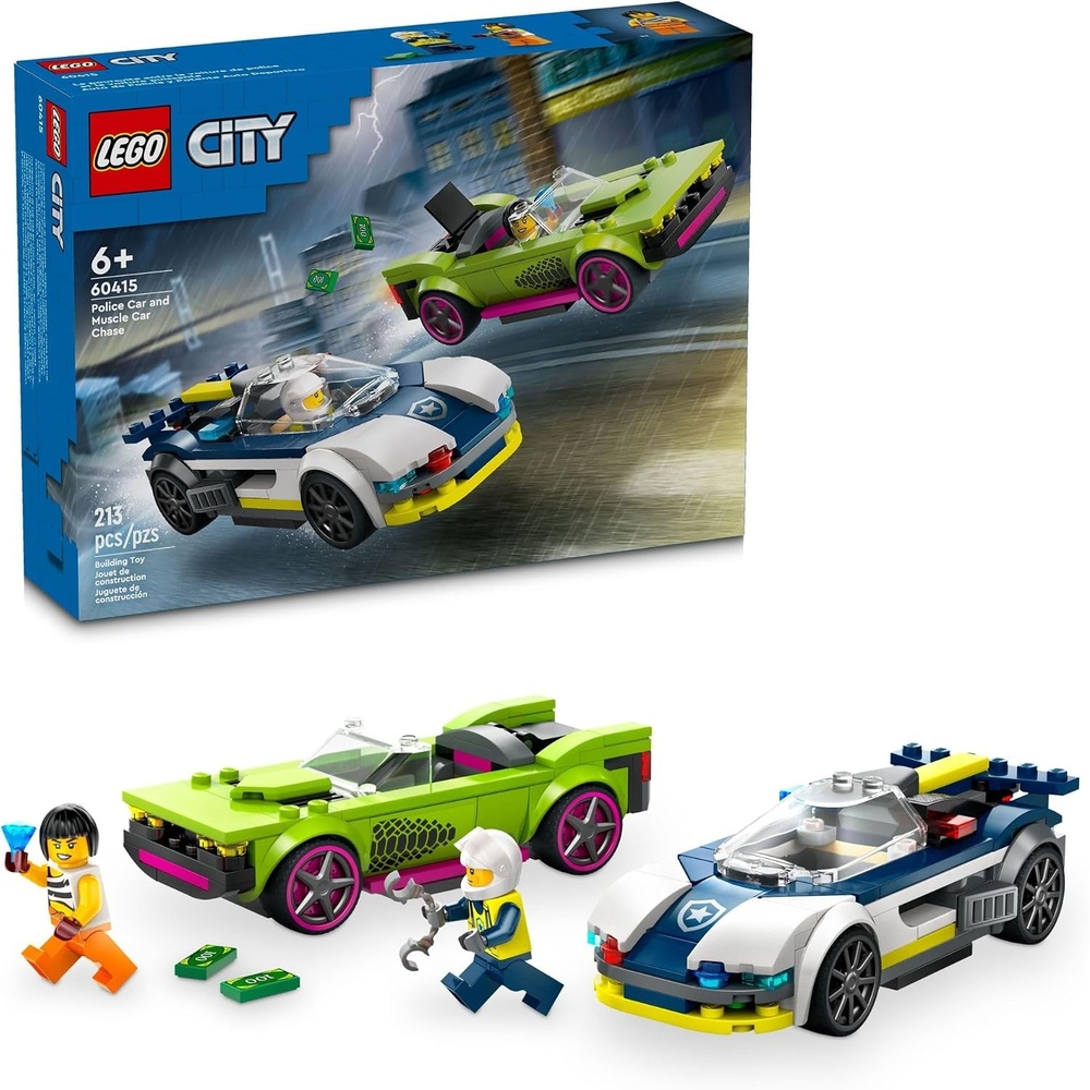 image:imageLEGO City Police Car and Muscle Car Chase Emergency Vehicle Toy for Boys and Girls Fun Gift for Kids Ages 6 who Love Pretend Play Toys Police Toy with Officer and Crook Minifigures 60415
