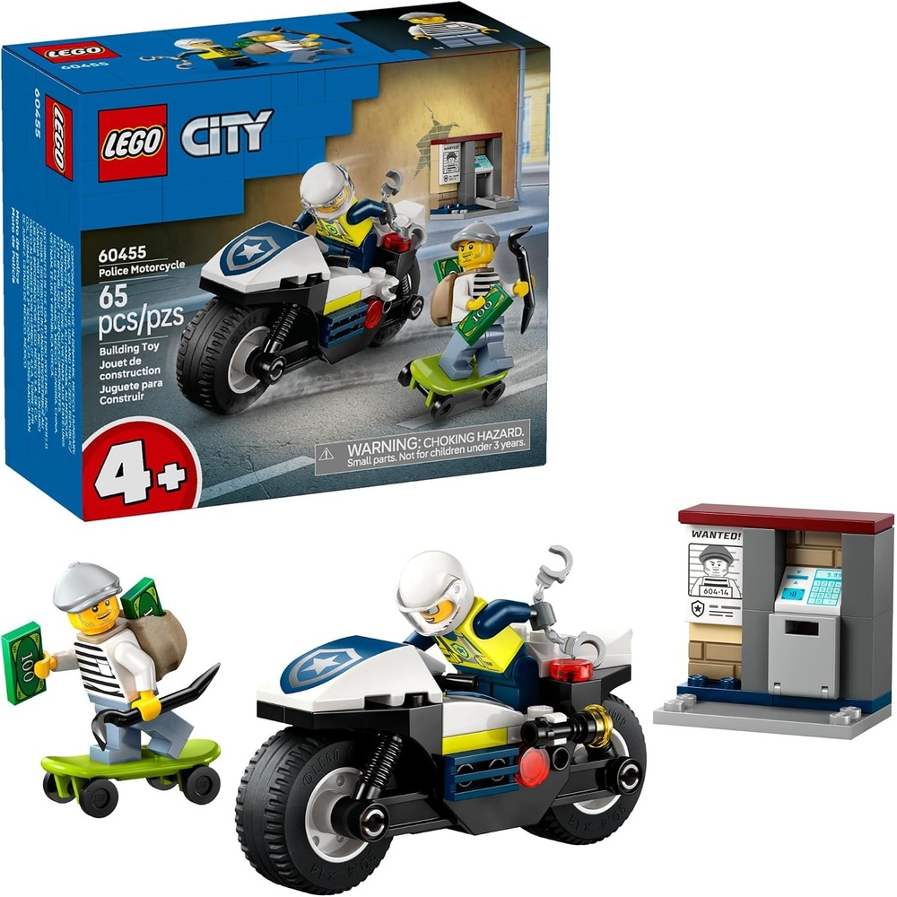 image:imageLEGO City Police Motorcycle Chase Building Toy for Kids Pretend Play Building Blocks for Boys amp Girls Ages 4 Preschool Learning Toy WPolice amp Crook Minifigures Gift for Birthdays 60455