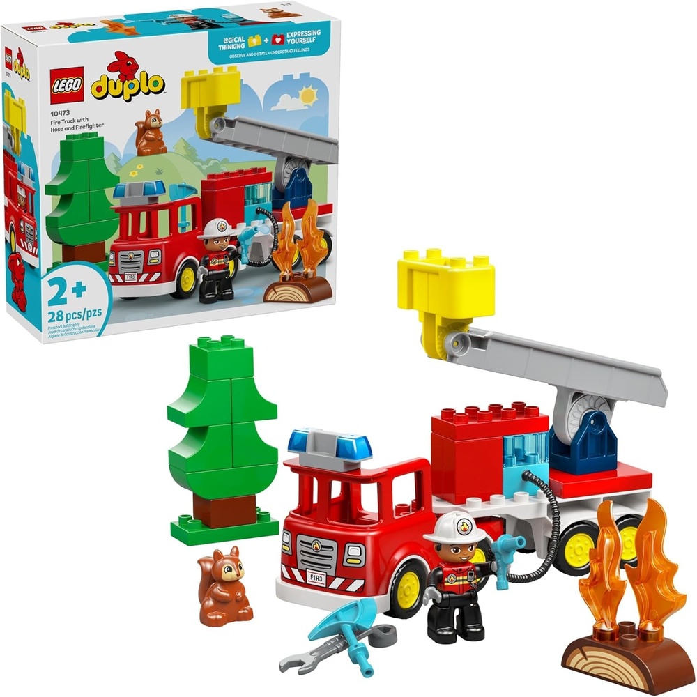 image:imageLEGO DUPLO Town Fire Truck with Hose and Firefighter Building Toy for Toddlers Learning Play Set for Boys amp Girls Ages 2 Building Blocks for Motor Skills Practice Gift for Birthdays 10473