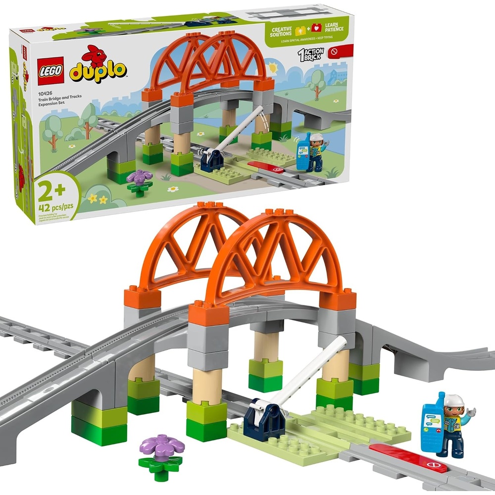 image:imageLEGO DUPLO Town Train Bridge and Tracks Expansion Set 10 Extra Pieces of Train Tracks Preschool and Toddler Train Set Ages 2 Building Toy for Boys and Girls 10426