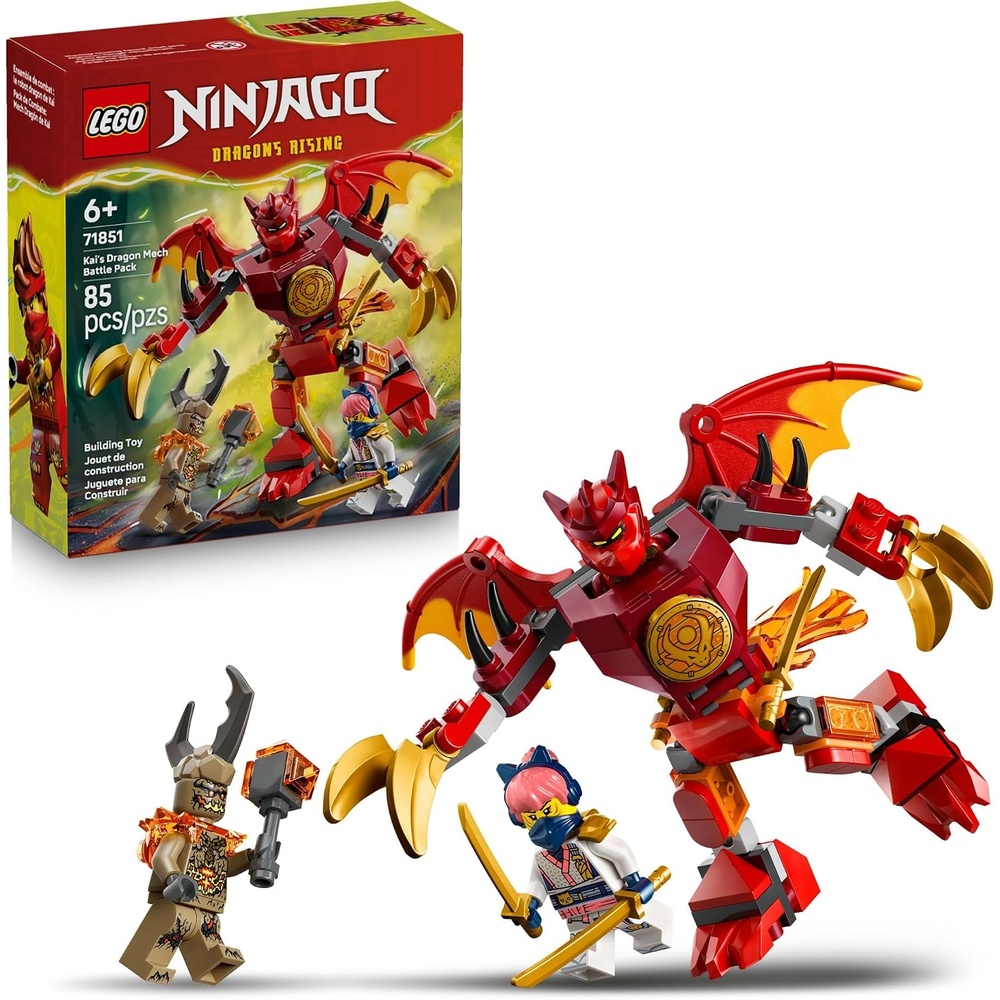 image:imageLEGO NINJAGO Kais Dragon Mech Battle Pack Building Toy for Boys Girls amp Kids Ages 6 Poseable Dragon Figure amp 3 Character Minifigures for Pretend Play Gift Idea for Birthdays 71851