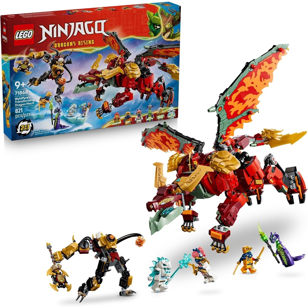 image:imageLEGO NINJAGO Wyldfyres Transforming Dragon Mech 71868 Building Toys for Boys amp Girls Ages 9 Mech Action Figure amp Dragon Toy Pretend Play 6 Minifigures 821 pieces Gift Idea