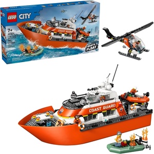 LEGO City Coast Guard Rescue Boat & Helicopter Building Toys – Kids Pretend Play Set for Boys & Girls, Ages 7+ – W/2 Rescue Boat Toys, 5 Minifigures & Dog Figure – Gift Idea for Birthdays – 60504