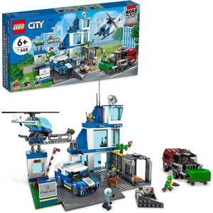 LEGO City Police Station with Van, Garbage Truck & Helicopter Toy 60316, Gifts for 6 Plus Year Old Kids, Boys & Girls with 5 Minifigures and Dog Toy(Frustration-Free Packaging)