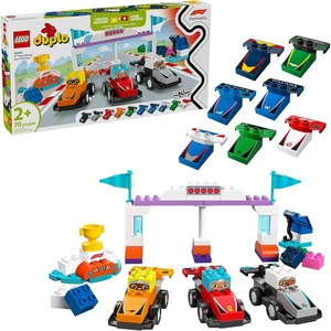 LEGO DUPLO Town F1 Team Race Cars & Drivers Building Toy Playset – Toddler Toy Cars for Pretend Play, Boys and Girls, Ages 2+ – Learning and Educational Gift for Preschool – 10445