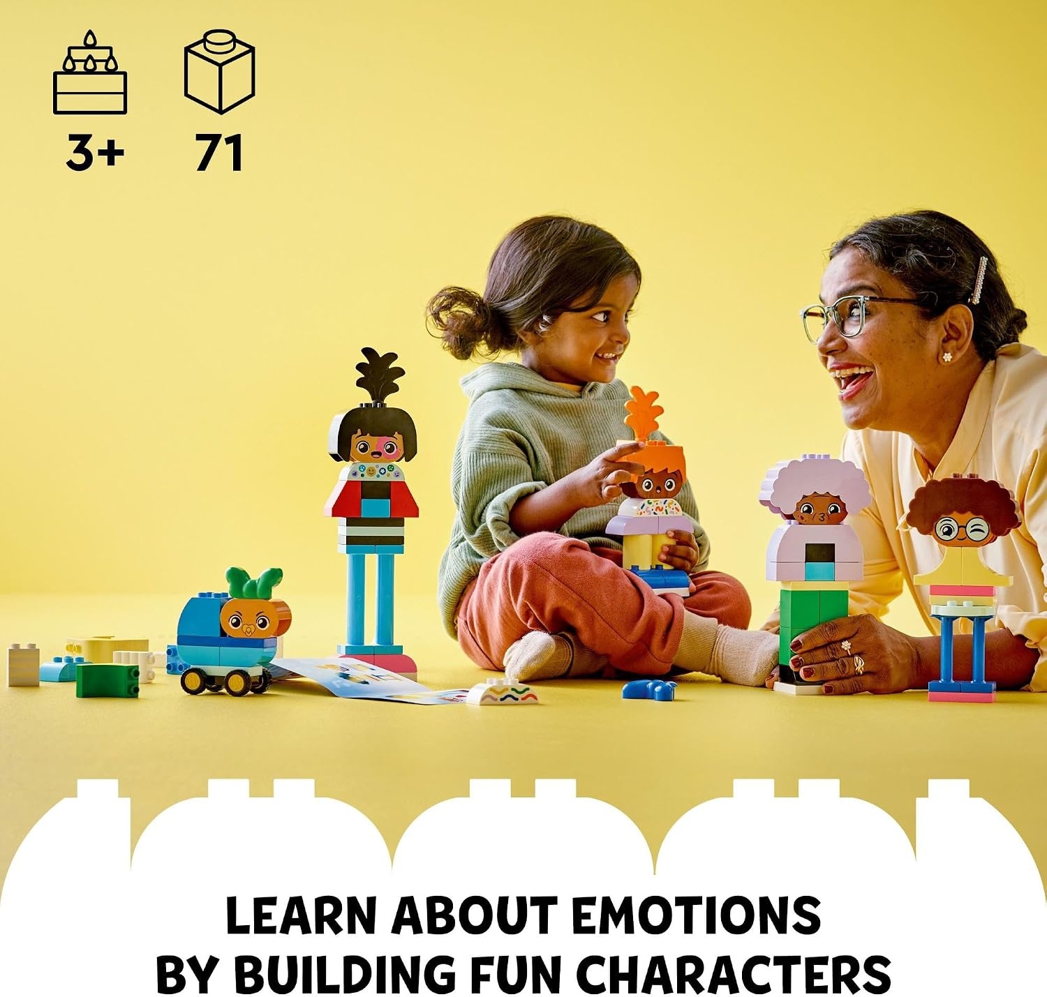 image:imageLEGO DUPLO Town Buildable People with Big Emotions Interactive Toy for Ages 3 and Up 5 Characters with 10 RolePlay Faces 71 Colorful Bricks for MixandMatch Customizable Fun 10423