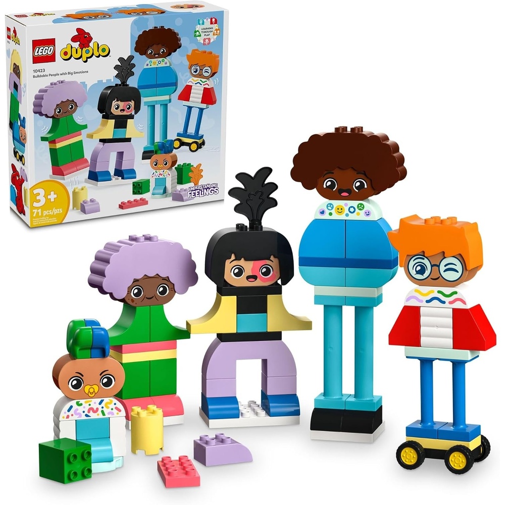 image:imageLEGO DUPLO Town Buildable People with Big Emotions Interactive Toy for Ages 3 and Up 5 Characters with 10 RolePlay Faces 71 Colorful Bricks for MixandMatch Customizable Fun 10423