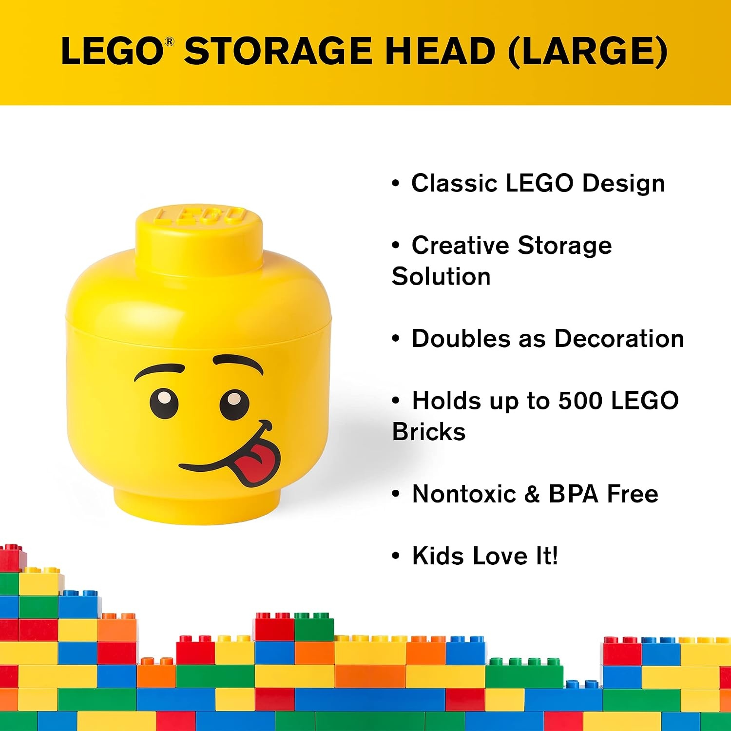 image:imageRoom Copenhagen Lego Storage Heads Stackable Storage Container Buildable Organizational Bins for Kids Toys and Accessories 945 x 945 x 1067in Large Silly Holds 500 Bricks Stackable Storage Box with Lid Toy Storage Home Organization Kids Room Stackable Organizer