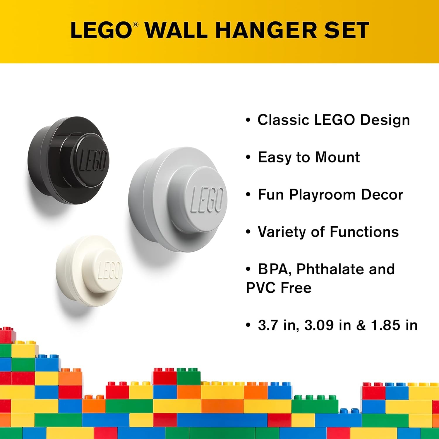 image:imageRoom Copenhagen Lego Wall Hanger Set Decorative Playroom Utility Hooks BlackWhiteGreyBlackGreyWhite
