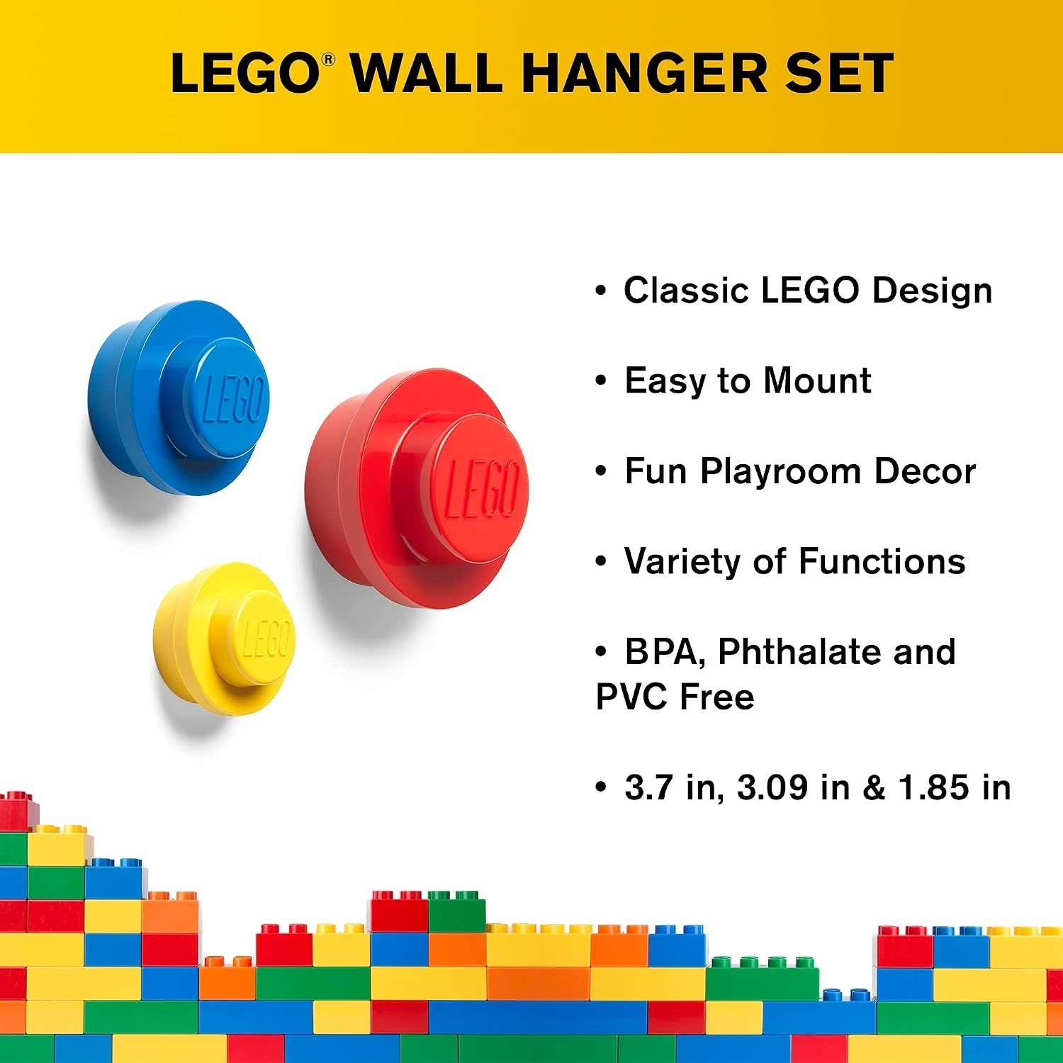 image:imageRoom Copenhagen Lego Wall Hanger Set Decorative Playroom Utility Hooks BlackWhiteGreyRedBlueYellow