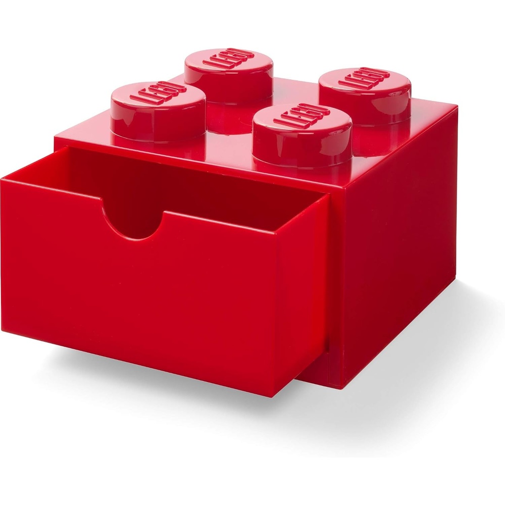 image:imageRoom Copenhagen LEGO Storage Brick 4 Desk Drawer 4Stud Stackable Tabletop Storage Box 62 x 62 x 44 In Red Stackable Storage Box for Desk Storage Kids Room Office LEGO accessories Stackable Organizer