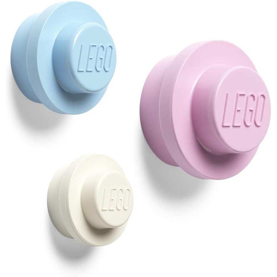 image:imageRoom Copenhagen Lego Wall Hanger Set Decorative Playroom Utility Hooks BlackWhiteGreyWhite Light Blue Pink