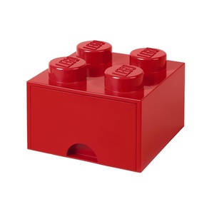 LEGO Brick Drawer, 4 Knobs, 1 Drawer, Stackable Storage Box, Black | Stackable Storage Box Storage with Lid Toy Organization Home Decor Office Kids Room(Bright Red)