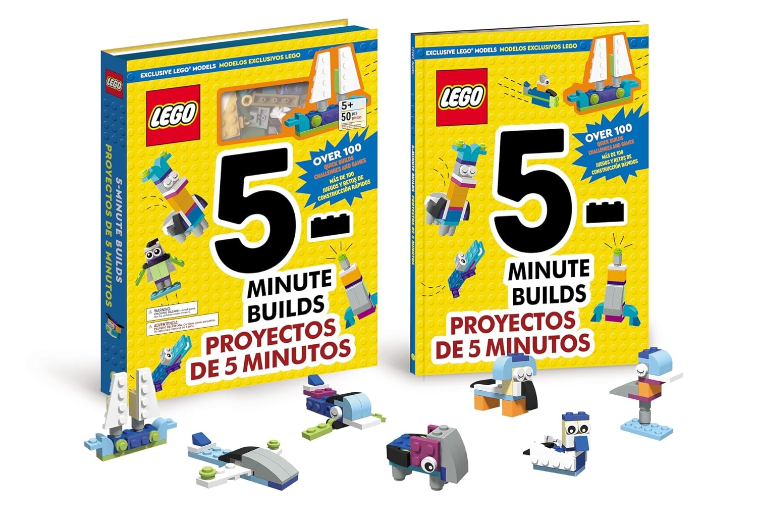 image:imageLEGO Books 5Minute Builds Proyectos de 5 minutos Bilingual EnglishSpanish Set with 100 Quick Model Build Ideas Basic Brick Kit and Awesome Activities