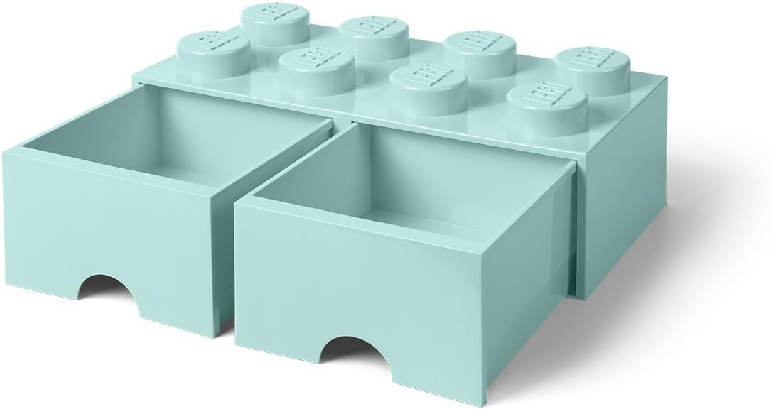 image:imageLEGO Brick Drawer 8 Knobs 2 Drawers Stackable Storage Box Bright Yellow Oversized 197 x 98 x 71 stackable toy chest BPAfree polypropylene playroom organizer for kidsAqua