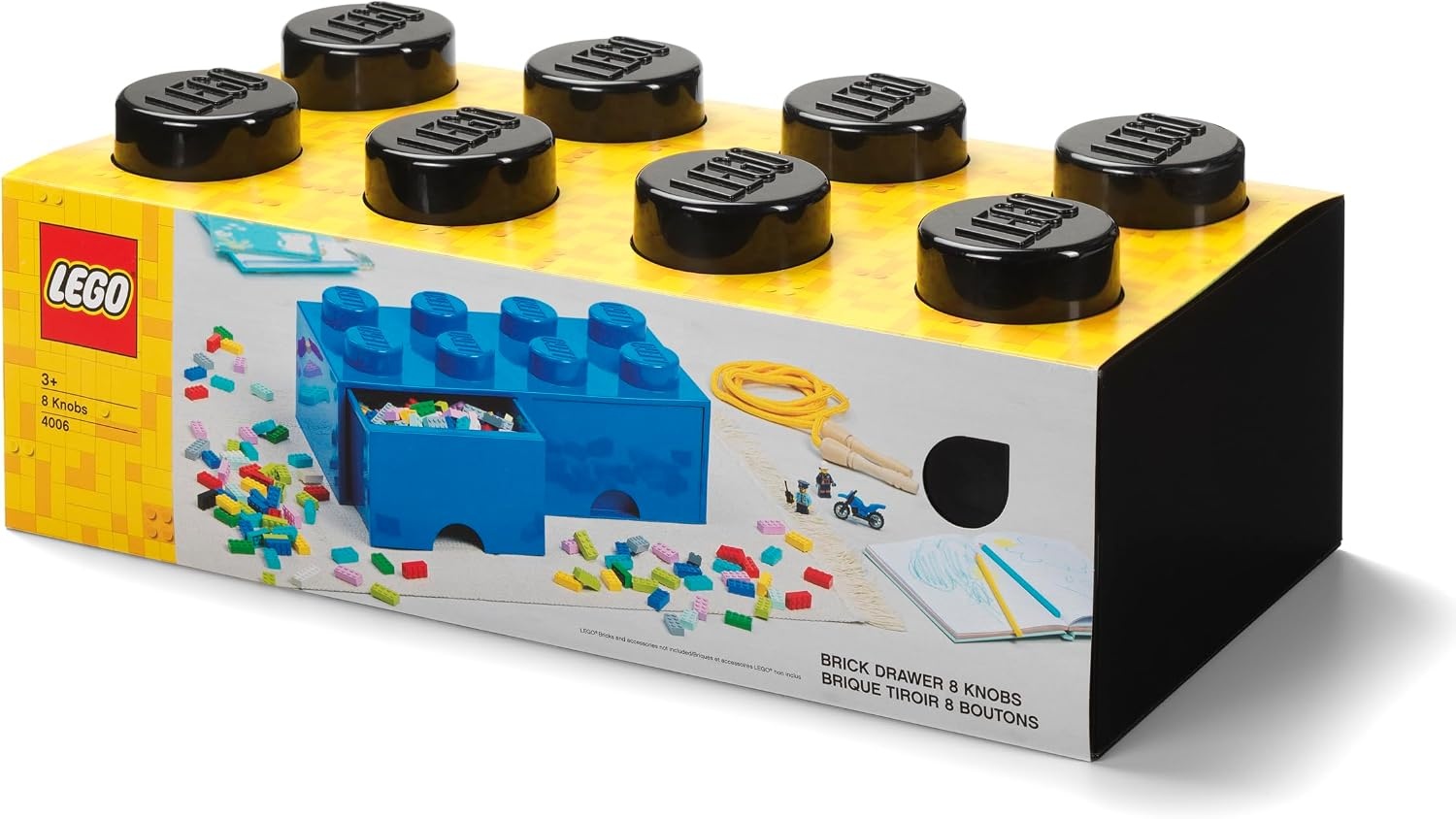 image:imageLEGO Brick Drawer 8 Knobs 2 Drawers Stackable Storage Box Bright Yellow Oversized 197 x 98 x 71 stackable toy chest BPAfree polypropylene playroom organizer for kidsBlack