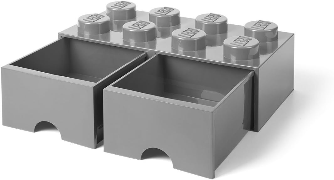 image:imageLEGO Brick Drawer 8 Knobs 2 Drawers Stackable Storage Box Bright Yellow Oversized 197 x 98 x 71 stackable toy chest BPAfree polypropylene playroom organizer for kidsStone Grey