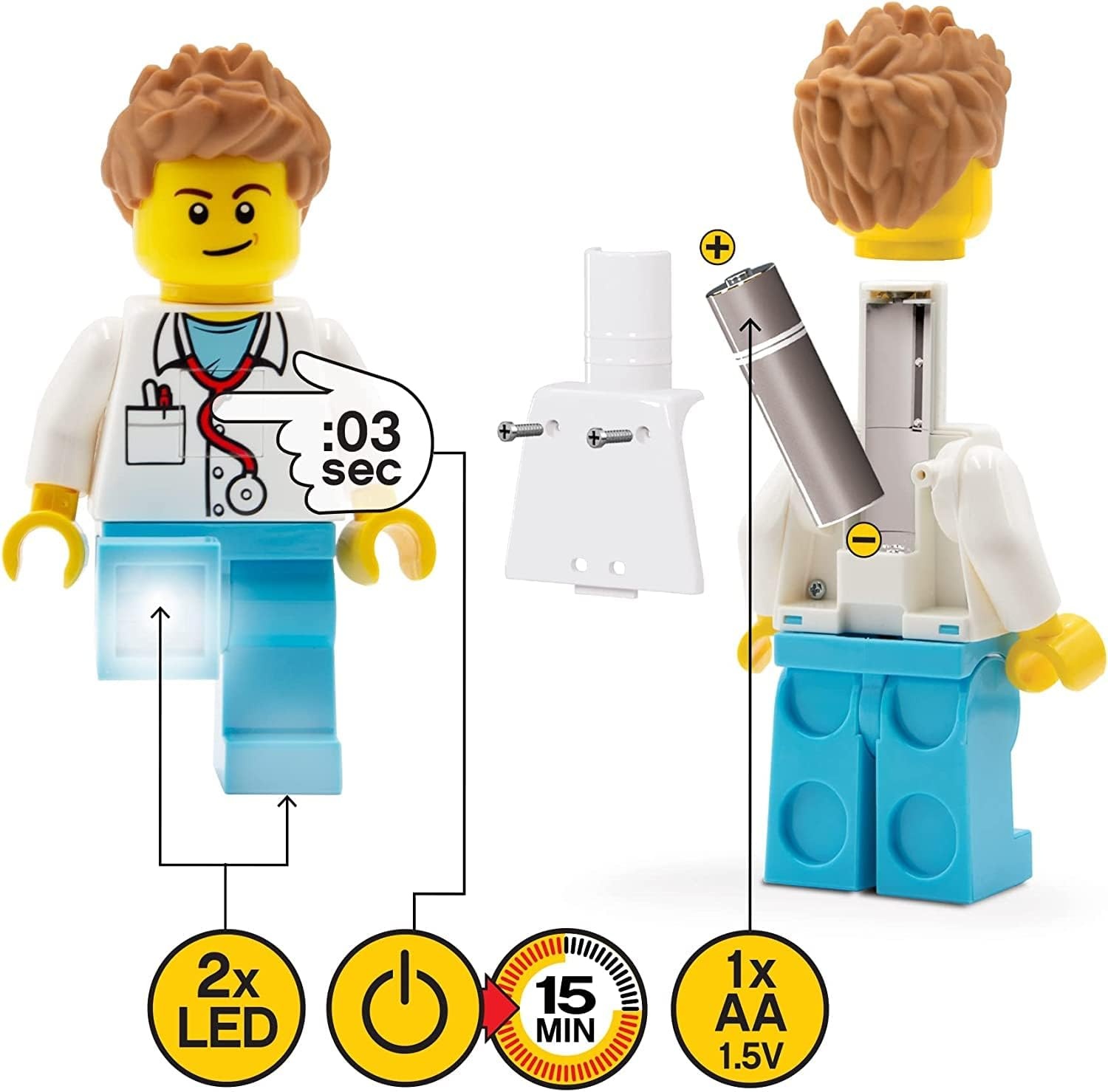 image:imageLEGO City Torch Flashlight Doctor TO48 ExtraLarge 5 Inch Tall Figure Flashlight LED Light