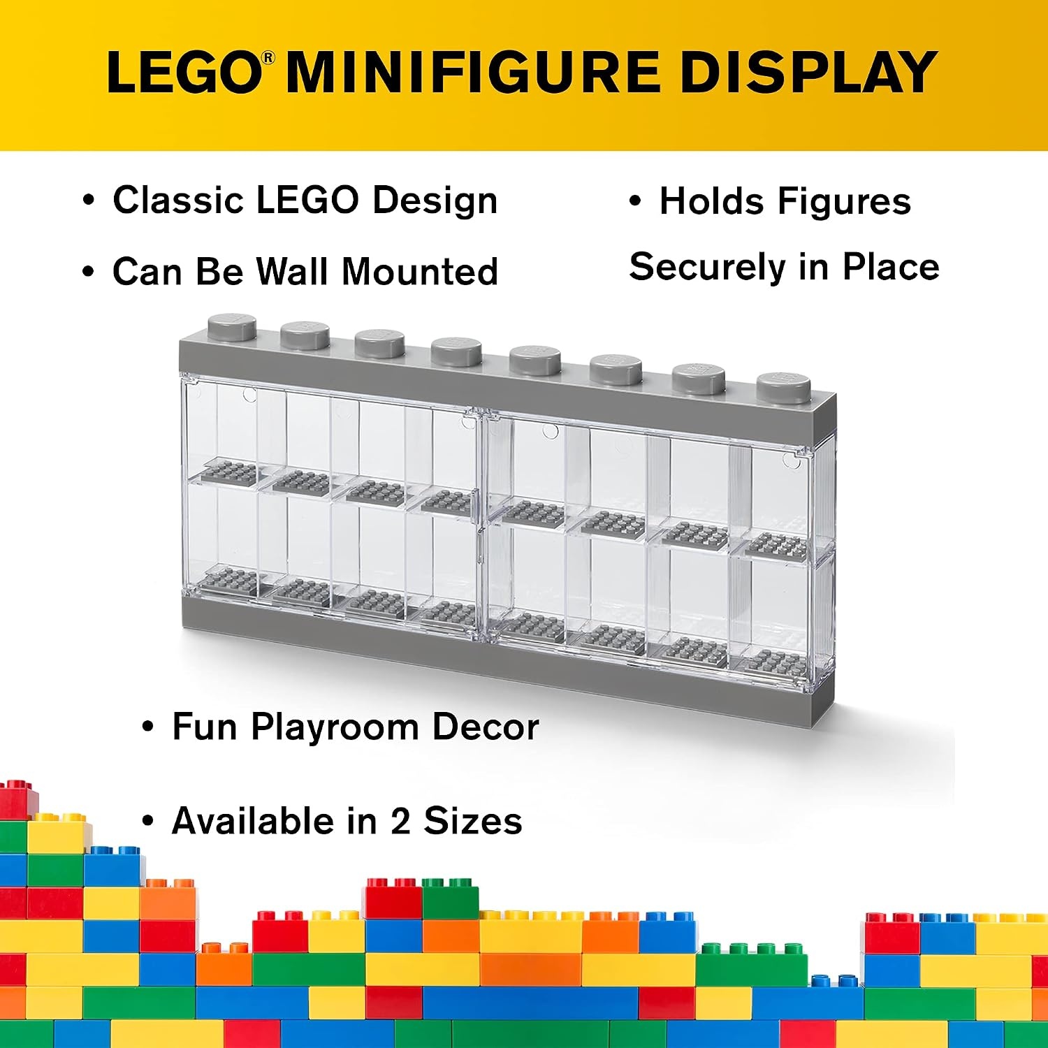 image:imageLEGO Minifigure Display Case 16 Black Space for 16 Minifigures BPAfree large cabinet with 16 individual compartments and baseplates Securely showcase your favorite LEGO charactersGrey