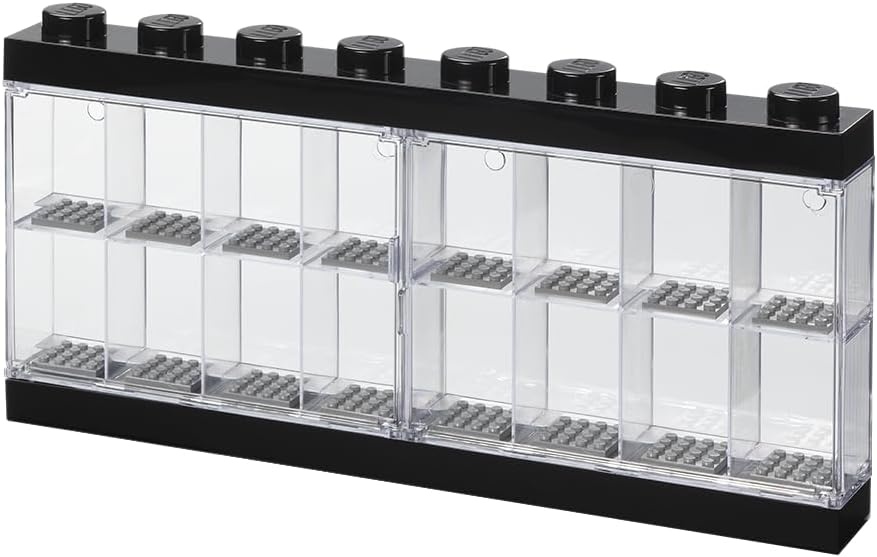image:imageLEGO Minifigure Display Case 16 Black Space for 16 Minifigures BPAfree large cabinet with 16 individual compartments and baseplates Securely showcase your favorite LEGO charactersBlack