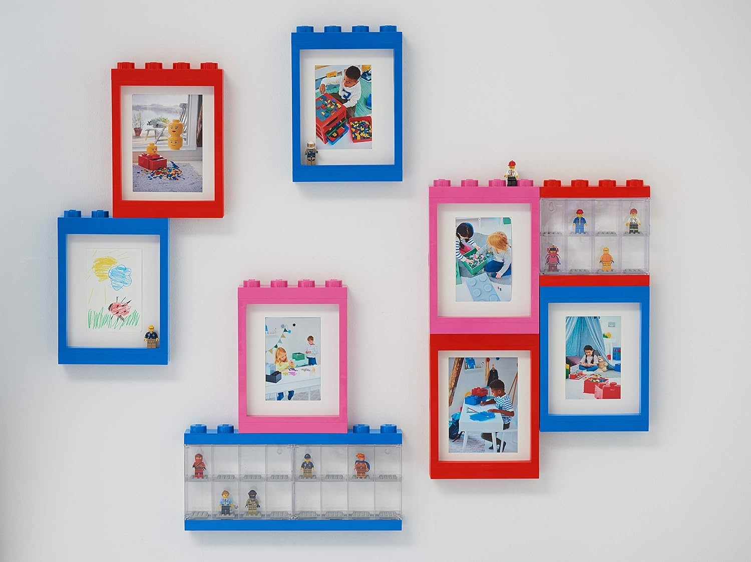 image:imageLEGO Minifigure Display Case 16 Black Space for 16 Minifigures BPAfree large cabinet with 16 individual compartments and baseplates Securely showcase your favorite LEGO charactersBright Blue