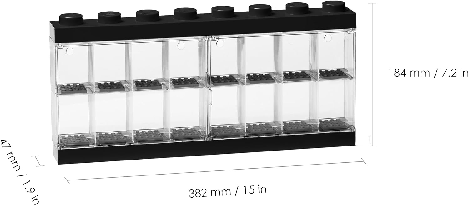 image:imageLEGO Minifigure Display Case 16 Black Space for 16 Minifigures BPAfree large cabinet with 16 individual compartments and baseplates Securely showcase your favorite LEGO charactersBlack