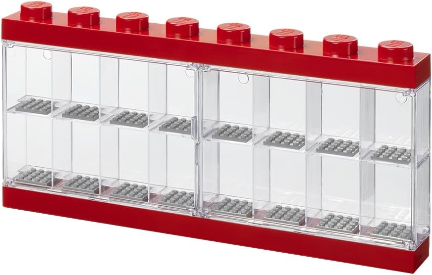 image:imageLEGO Minifigure Display Case 16 Black Space for 16 Minifigures BPAfree large cabinet with 16 individual compartments and baseplates Securely showcase your favorite LEGO charactersBright Red