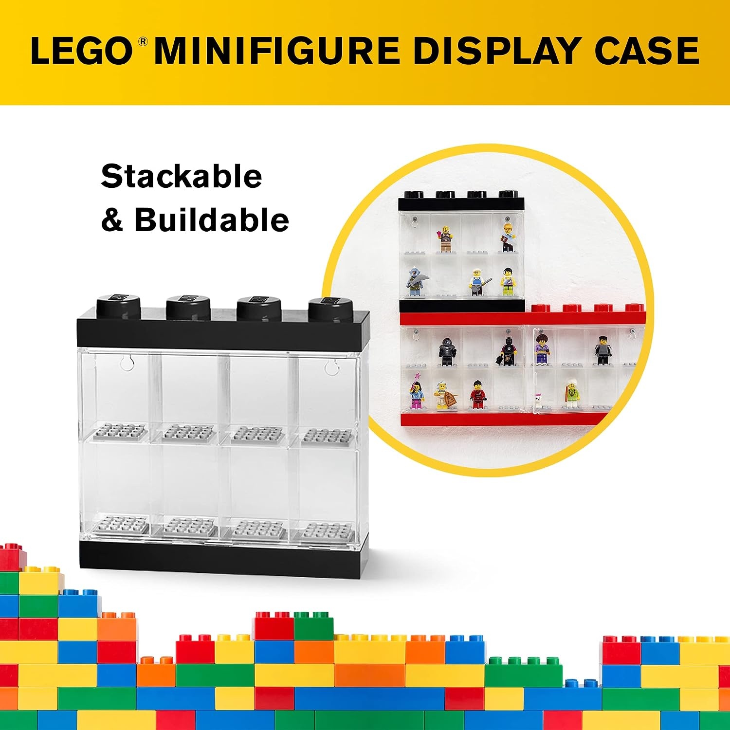 image:imageLEGO Minifigure Display Case 16 Black Space for 16 Minifigures BPAfree large cabinet with 16 individual compartments and baseplates Securely showcase your favorite LEGO charactersBlack