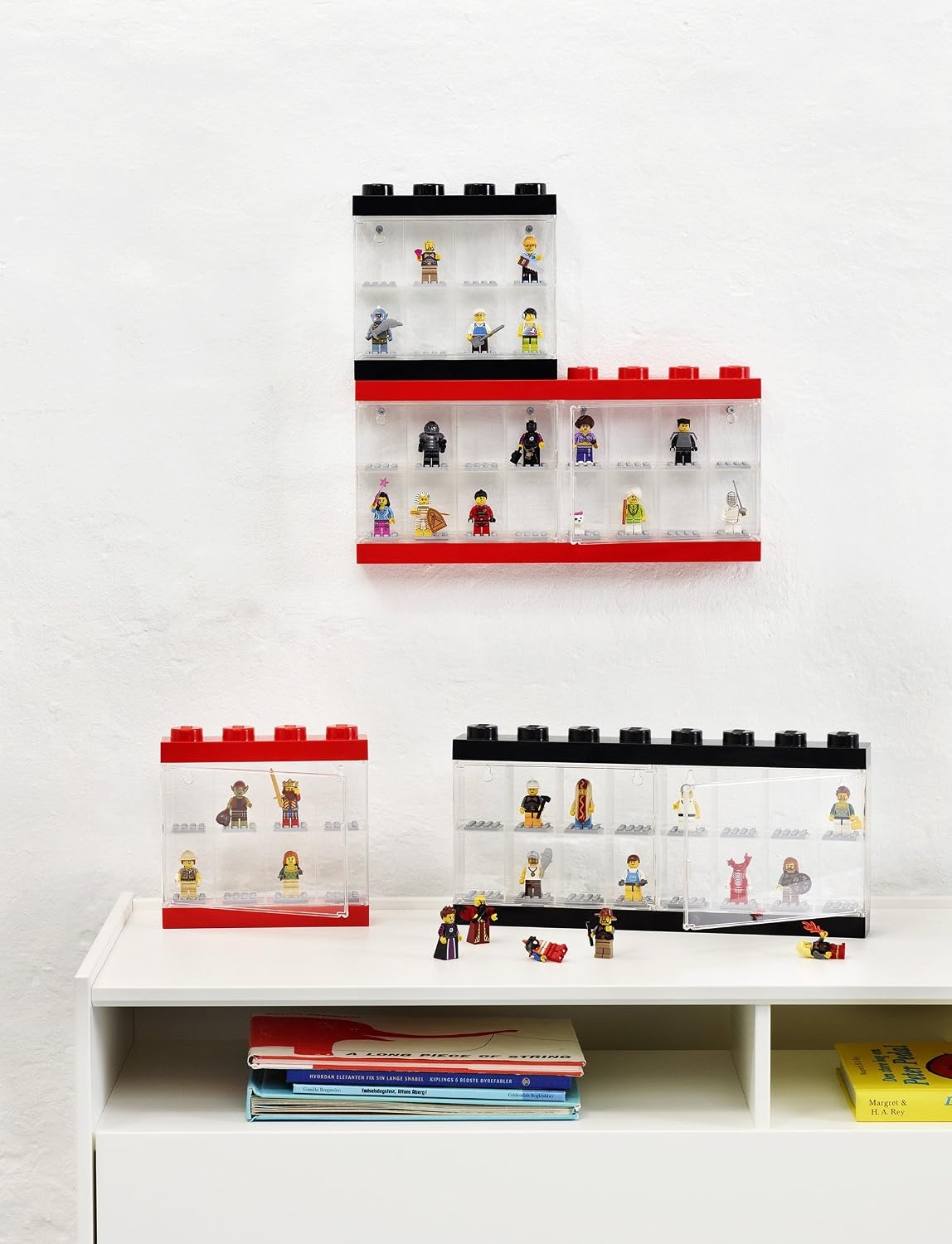 image:imageLEGO Minifigure Display Case 16 Black Space for 16 Minifigures BPAfree large cabinet with 16 individual compartments and baseplates Securely showcase your favorite LEGO charactersBright Red