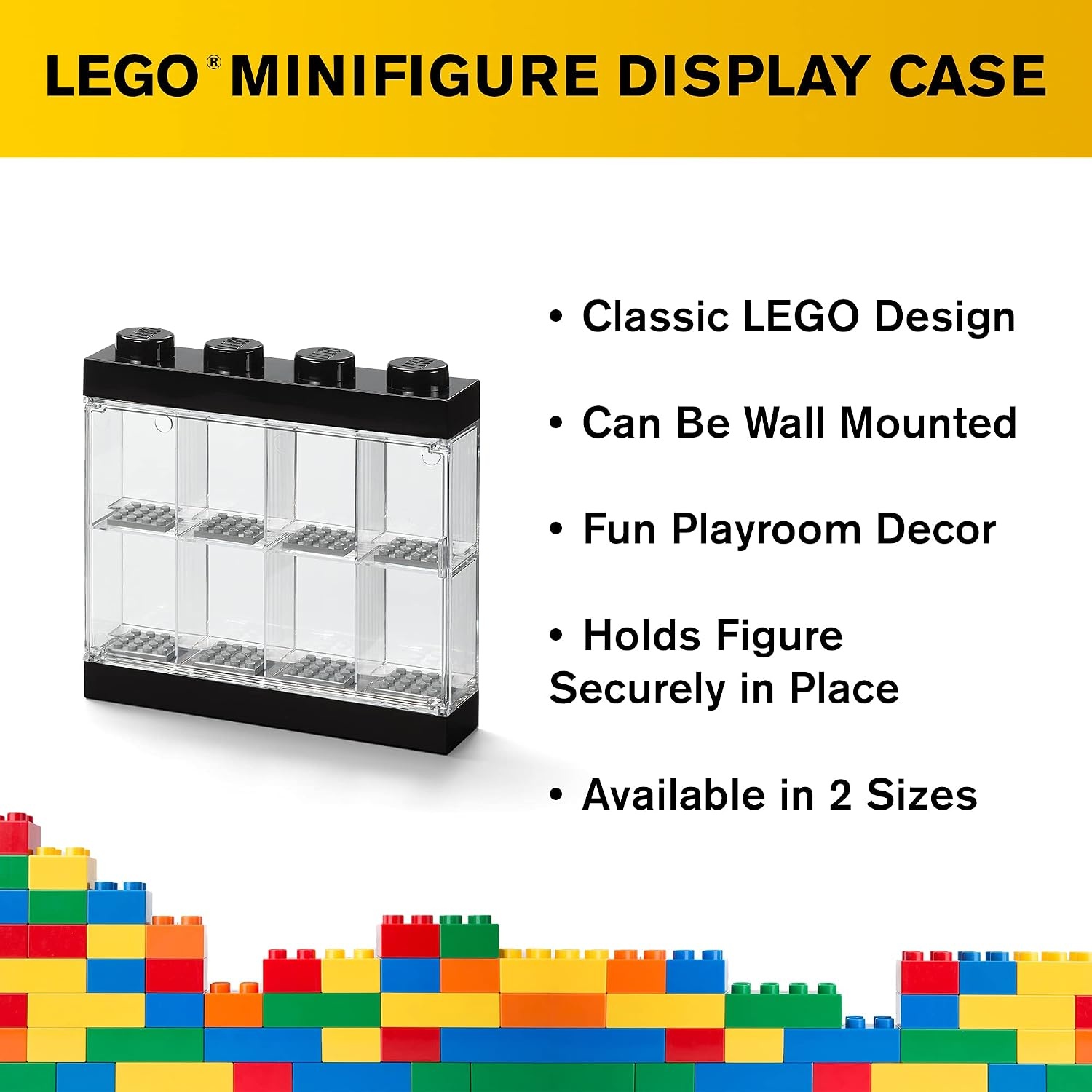 image:imageLEGO Minifigure Display Case 16 Black Space for 16 Minifigures BPAfree large cabinet with 16 individual compartments and baseplates Securely showcase your favorite LEGO charactersBlack