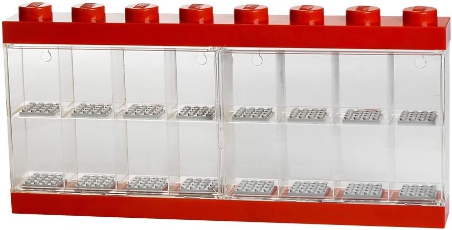 image:imageLEGO Minifigure Display Case 16 Black Space for 16 Minifigures BPAfree large cabinet with 16 individual compartments and baseplates Securely showcase your favorite LEGO charactersRed