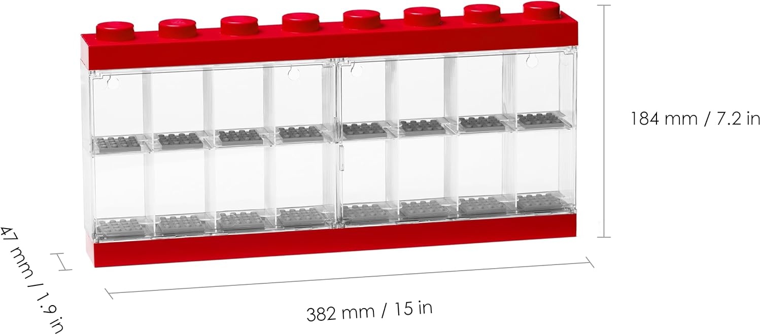 image:imageLEGO Minifigure Display Case 16 Black Space for 16 Minifigures BPAfree large cabinet with 16 individual compartments and baseplates Securely showcase your favorite LEGO charactersBright Red