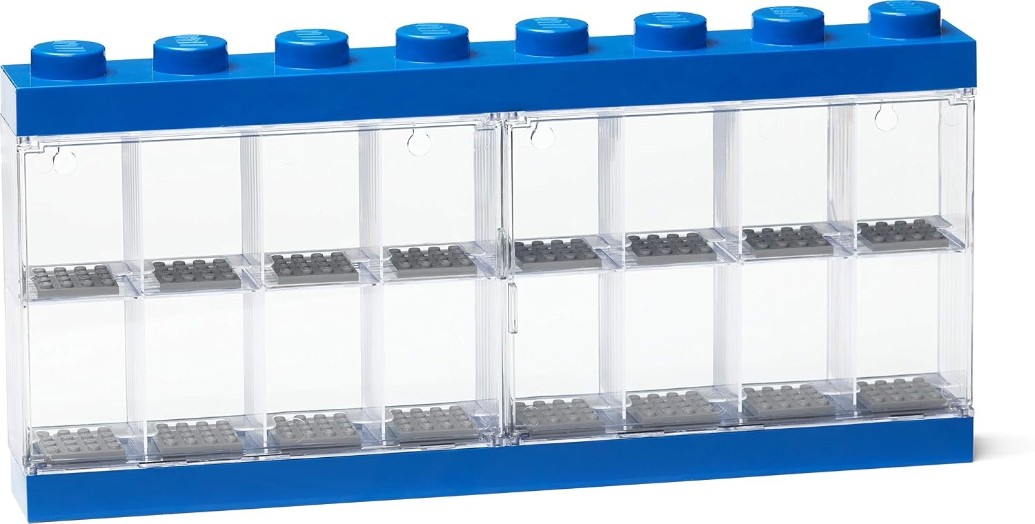 image:imageLEGO Minifigure Display Case 16 Black Space for 16 Minifigures BPAfree large cabinet with 16 individual compartments and baseplates Securely showcase your favorite LEGO charactersBright Blue