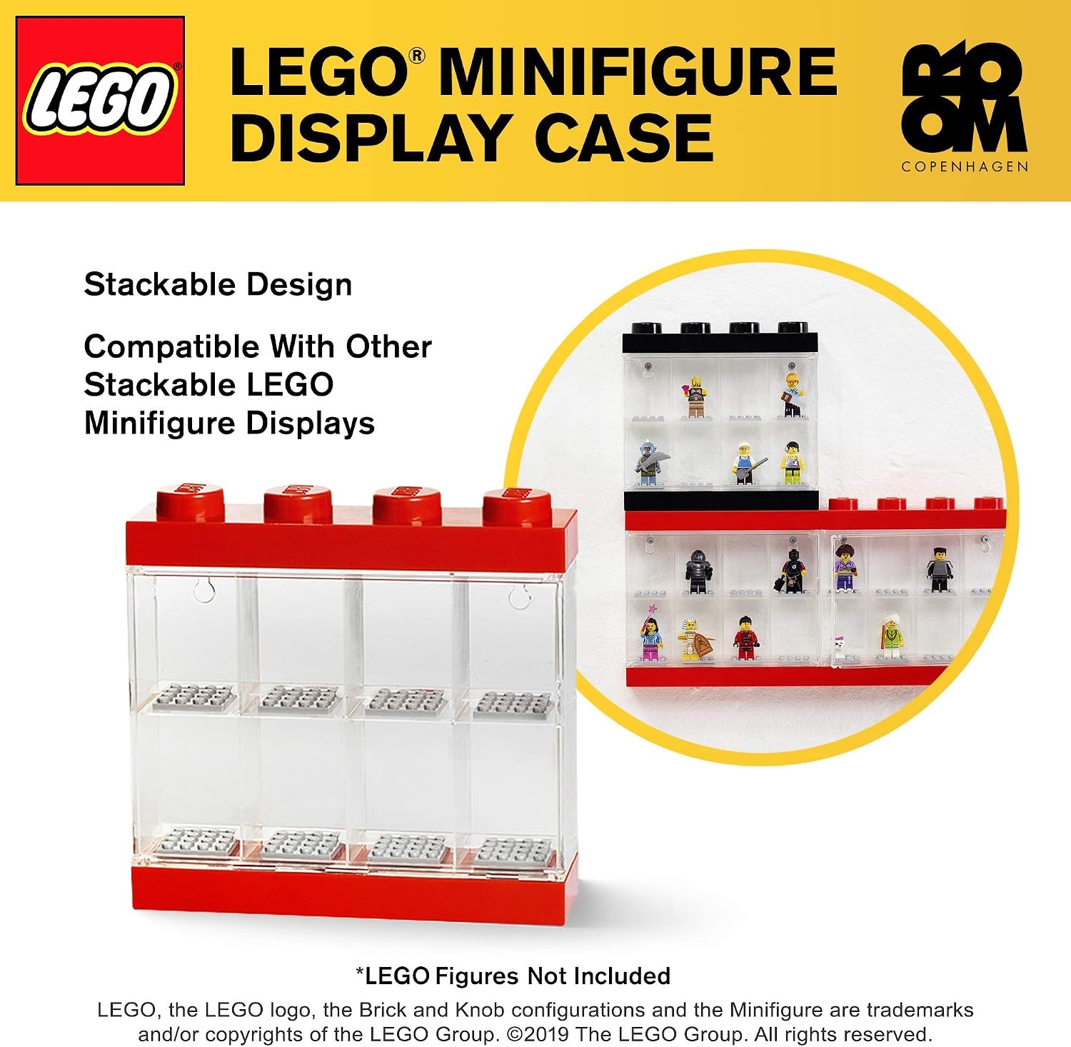 image:imageLEGO Minifigure Display Case 16 Black Space for 16 Minifigures BPAfree large cabinet with 16 individual compartments and baseplates Securely showcase your favorite LEGO charactersBright Red