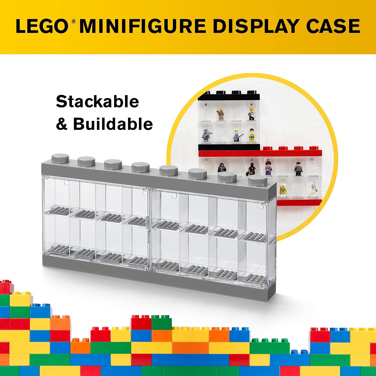 image:imageLEGO Minifigure Display Case 16 Black Space for 16 Minifigures BPAfree large cabinet with 16 individual compartments and baseplates Securely showcase your favorite LEGO charactersGrey