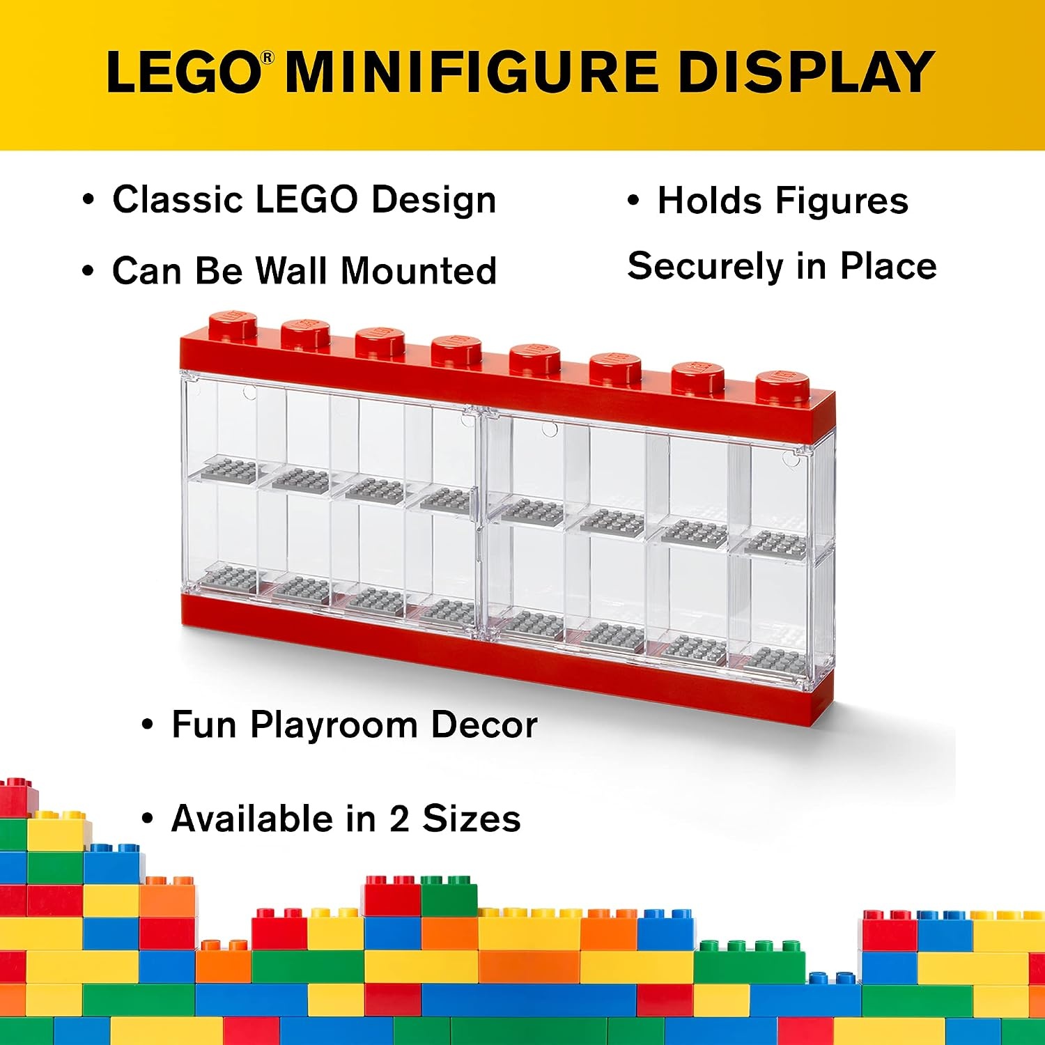 image:imageLEGO Minifigure Display Case 16 Black Space for 16 Minifigures BPAfree large cabinet with 16 individual compartments and baseplates Securely showcase your favorite LEGO charactersRed