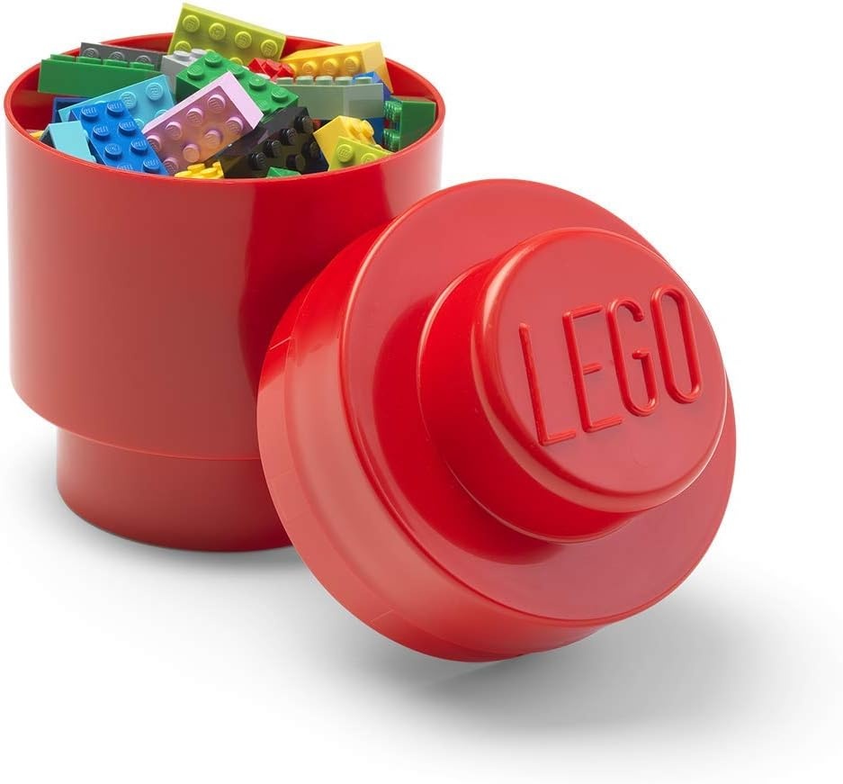 image:imageLEGO Storage Brick 1 Round 950 ml Storage Box with Lid Red LEGO Round Storage Box Stackable Organizer Toy Desk amp Shelf Storage 950 ml Capacity Brick Size 1 RoundRed
