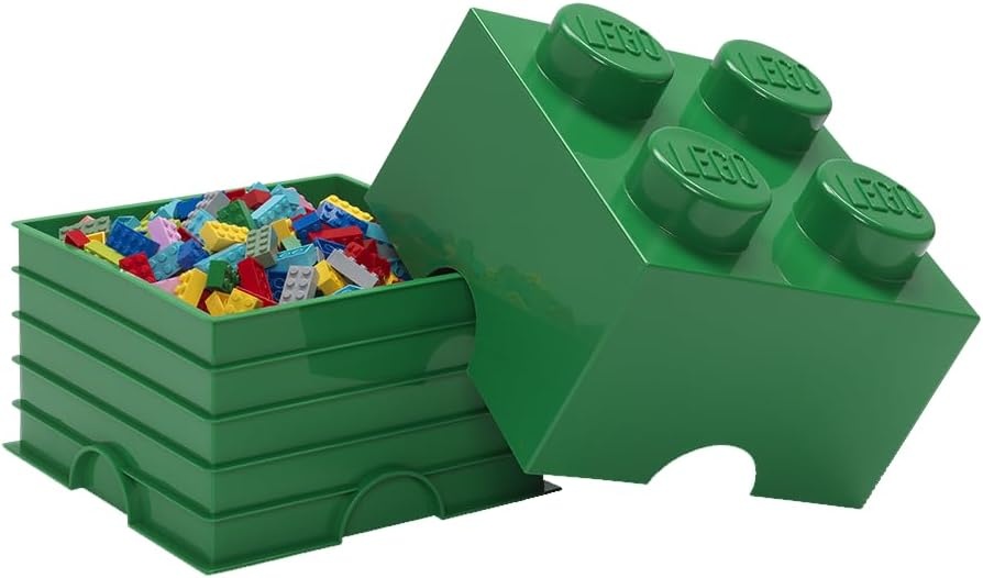 image:imageLEGO Storage Brick 4 studs Cool Yellow Stackable Plastic Storage Box with Lid for Kids and Adults Ideal Desk Organizer and Toy Box 56L Capacity LEGO Brick Storage Box Stackable Organizer Toy Desk amp Shelf Storage 56 L Capacity Brick Size 4Dark Green