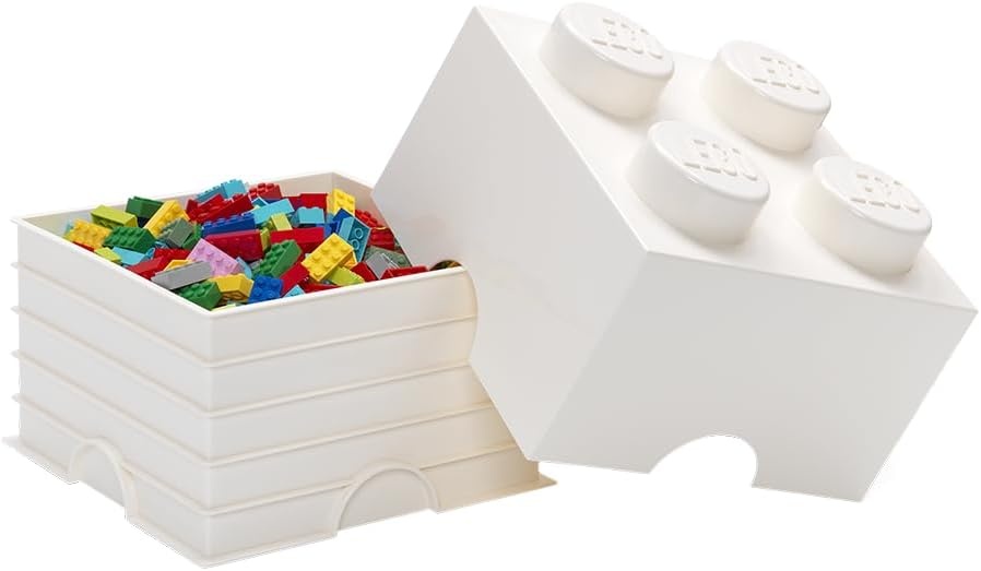 image:imageLEGO Storage Brick 4 studs Cool Yellow Stackable Plastic Storage Box with Lid for Kids and Adults Ideal Desk Organizer and Toy Box 56L Capacity LEGO Brick Storage Box Stackable Organizer Toy Desk amp Shelf Storage 56 L Capacity Brick Size 4White
