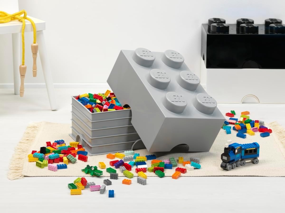 image:imageLEGO Storage Brick 6 847 L Storage Box with Lid Red LEGO Brick Storage Box Stackable Organizer Toy Desk amp Shelf Storage 847 L Capacity Brick Size 6Medium Stone Grey