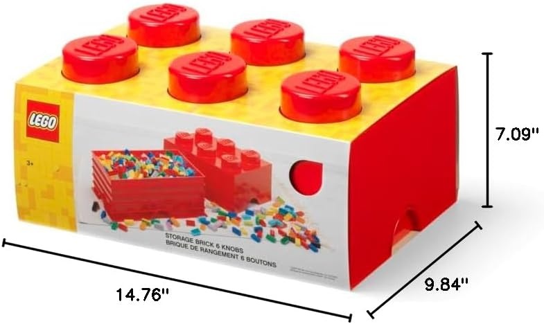 image:imageLEGO Storage Brick 6 847 L Storage Box with Lid Red LEGO Brick Storage Box Stackable Organizer Toy Desk amp Shelf Storage 847 L Capacity Brick Size 6Red