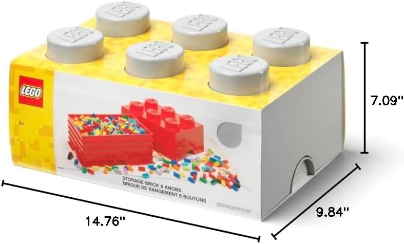 image:imageLEGO Storage Brick 6 847 L Storage Box with Lid Red LEGO Brick Storage Box Stackable Organizer Toy Desk amp Shelf Storage 847 L Capacity Brick Size 6Medium Stone Grey
