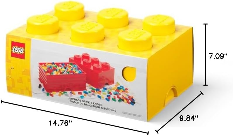 image:imageLEGO Storage Brick 6 847 L Storage Box with Lid Red LEGO Brick Storage Box Stackable Organizer Toy Desk amp Shelf Storage 847 L Capacity Brick Size 6Bright Yellow