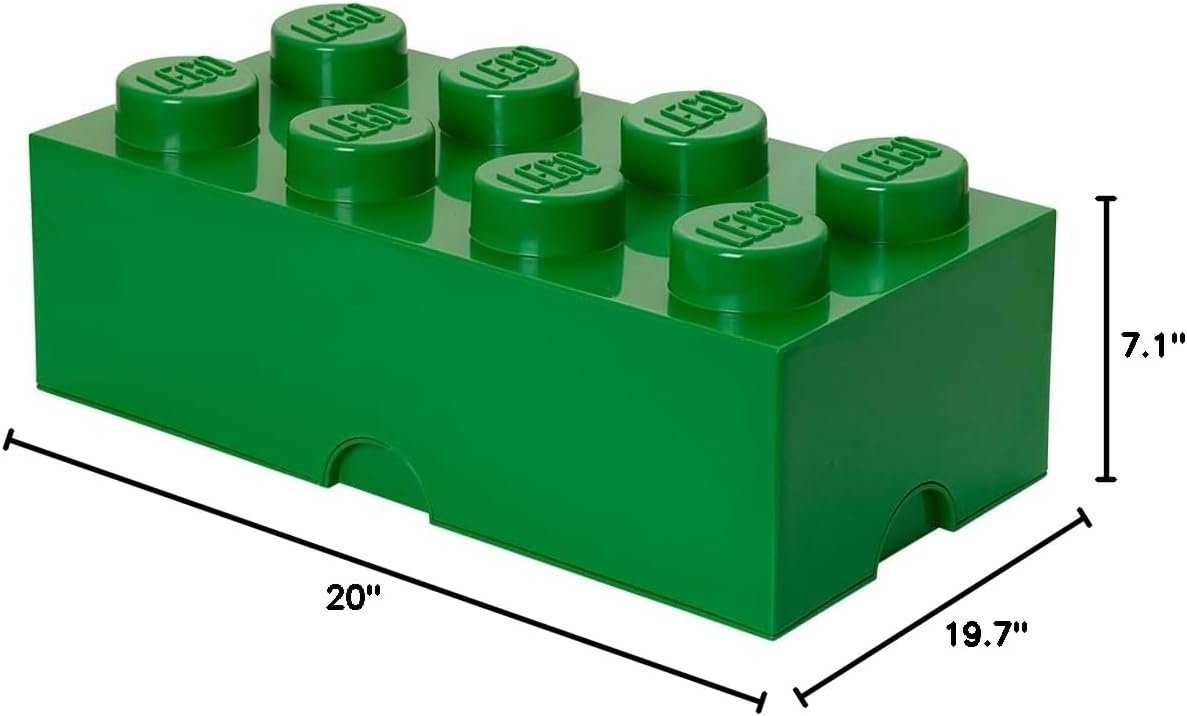 image:imageLEGO Storage Brick 8 studs GREEN Stackable Plastic Storage Box with Lid for Kids and Adults Ideal Desk Organizer and Toy Box 121L Capacity