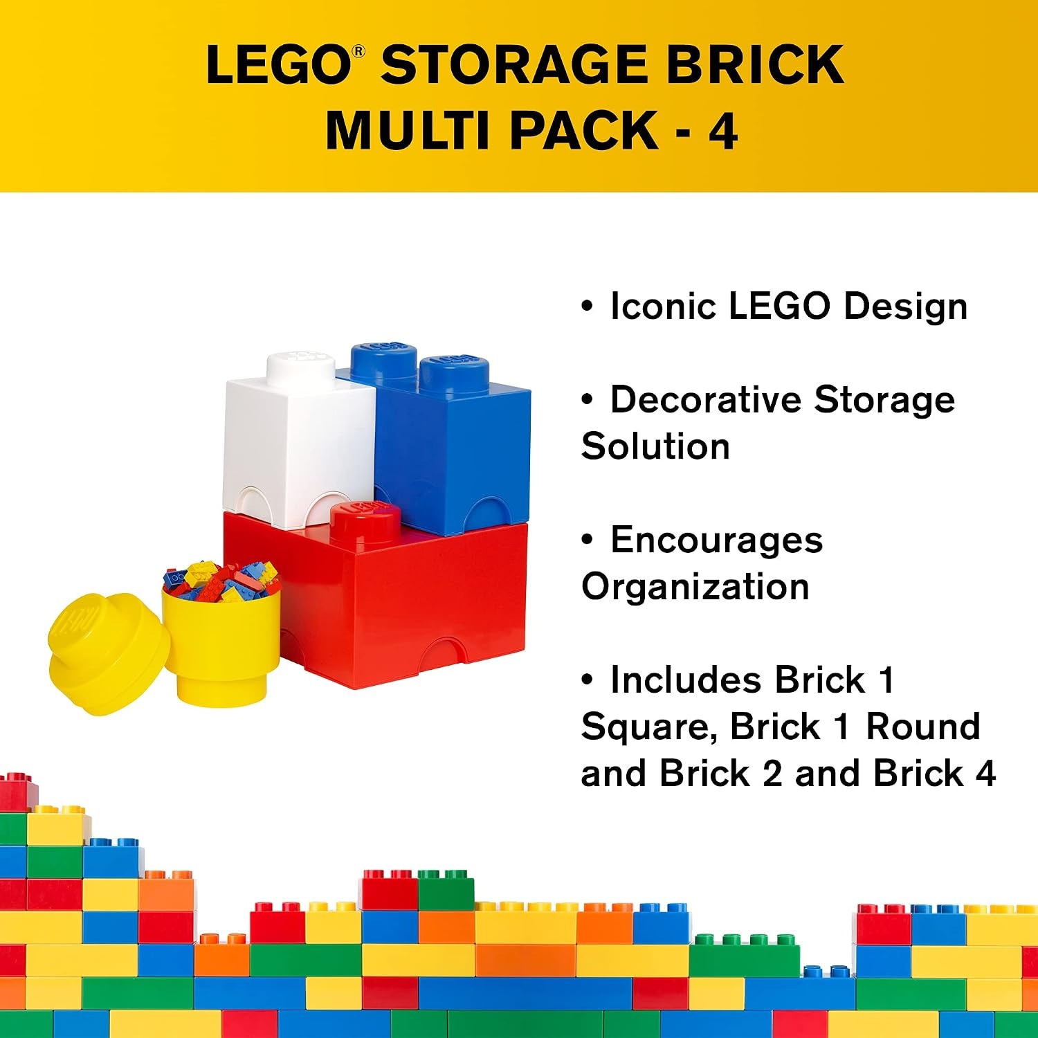 image:imageLEGO Storage Brick Multi Pack 4 Piece Bright RedBright BlueBright YellowWhite 40150601Bright RedBright BlueBright YellowWhite