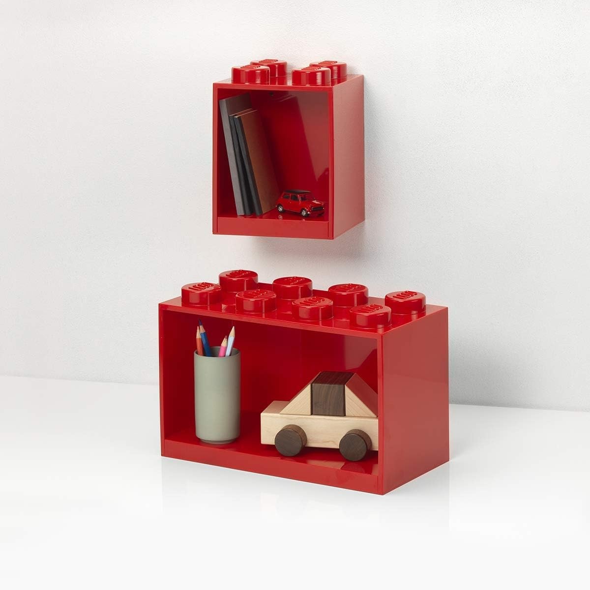 image:imageROOM Copenhagen LEGO Brick Set with 4Stud and 8Stud Box Shelves Red 4Stud amp 8Stud Shelves WallMounted Storage Open Storage Compartments Toy amp Home Storage